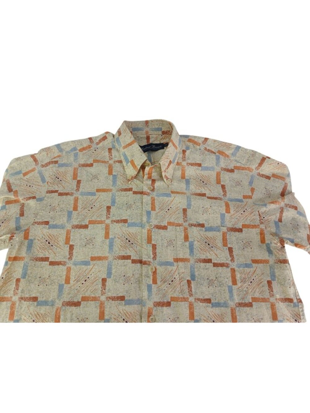 Vintage Andrew Brown Mens Short Sleeve Button Shirt Abstract Print Size L Logo - Picture 11 of 15